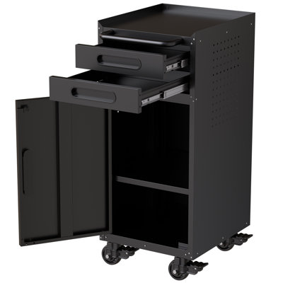 34.3" Narrow Rolling Tool Cabinet - Space-saving Garage Storage With Lockable Door, 2 Drawers And Large Handle, Slim Metal Organizer For Tight Spaces