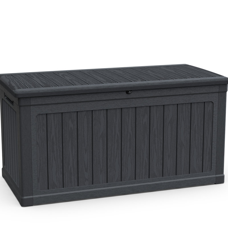 230 Gallon Double - Xxl Deck Box, Black Waterproof Resin, Lockable, Ideal For Patio Furniture And Pool Supplies Storage, Multipurpose As Bench Or Table, All Weather Resistance, 32 In Width, 34 Height