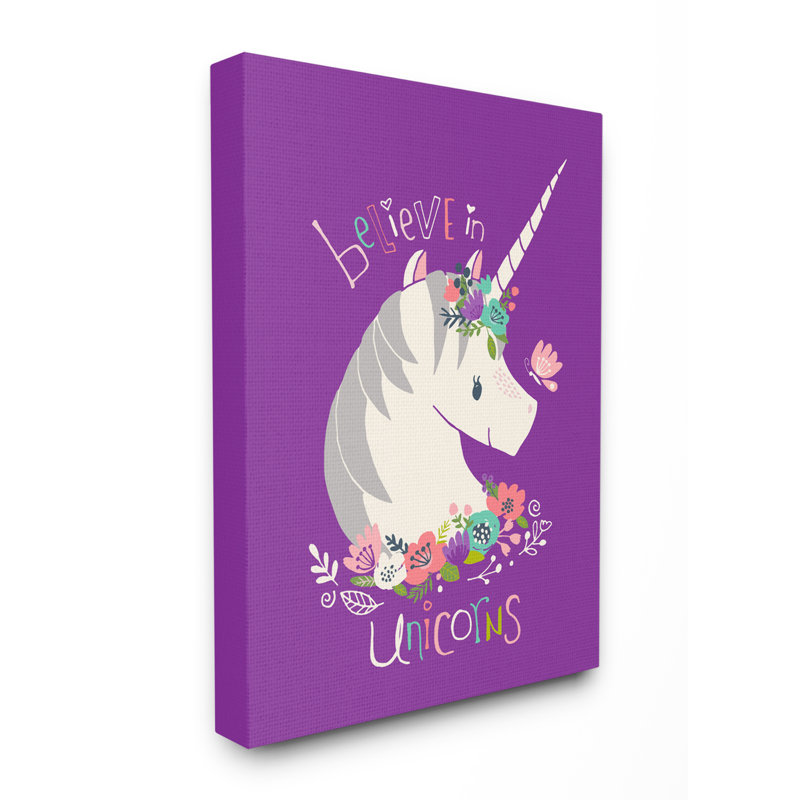 Biller «Floral Believe in Unicorns», impression, Toile tendue, H 20 po x l 16 po x P 1,5 po