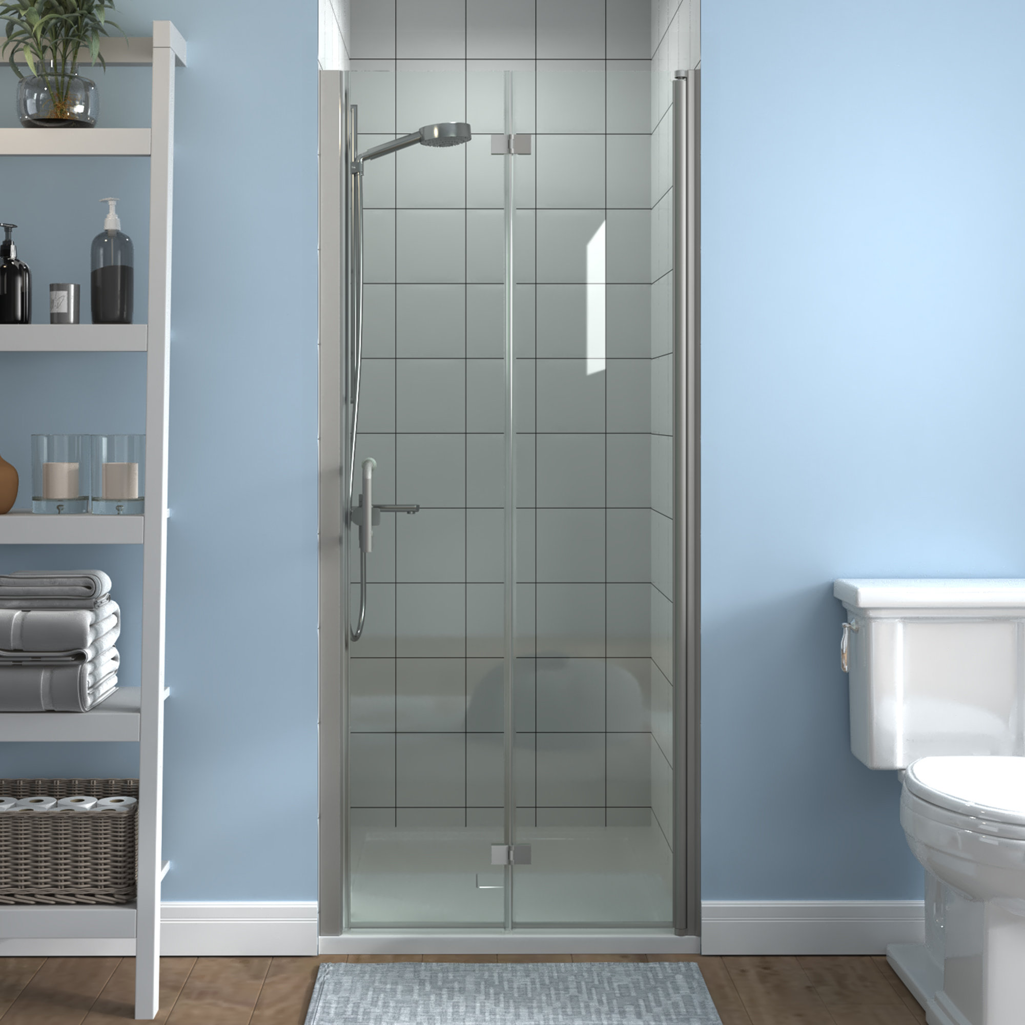 ExBrite 32-33.5 in.W x 72 in.H Bifold Frameless Glass Shower Door ...