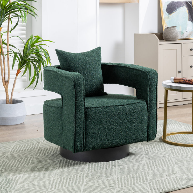 Davidanthony Upholstered Swivel Barrel Chair, Green Polyester