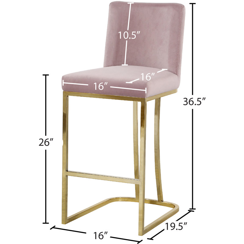 Tabouret de comptoir 26 po Heidi, Velours rose, Doré
