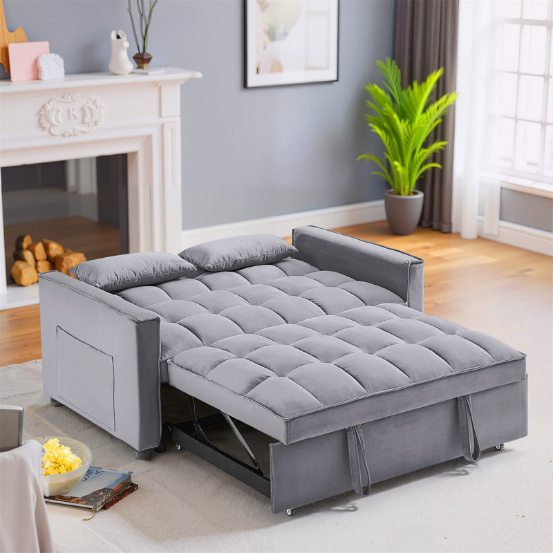 Montevia 3 in 1 Convertible Sleeper Sofa Bed, Velvet Futon Couches, Chaise Lounge for Living Room with Side Pocket
