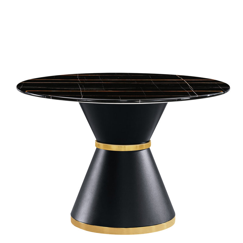 Table de salle à manger effet marbre noir avec base et décoration dorée - Accentuation élégante imprimée de 45,92 po x 29,04 po