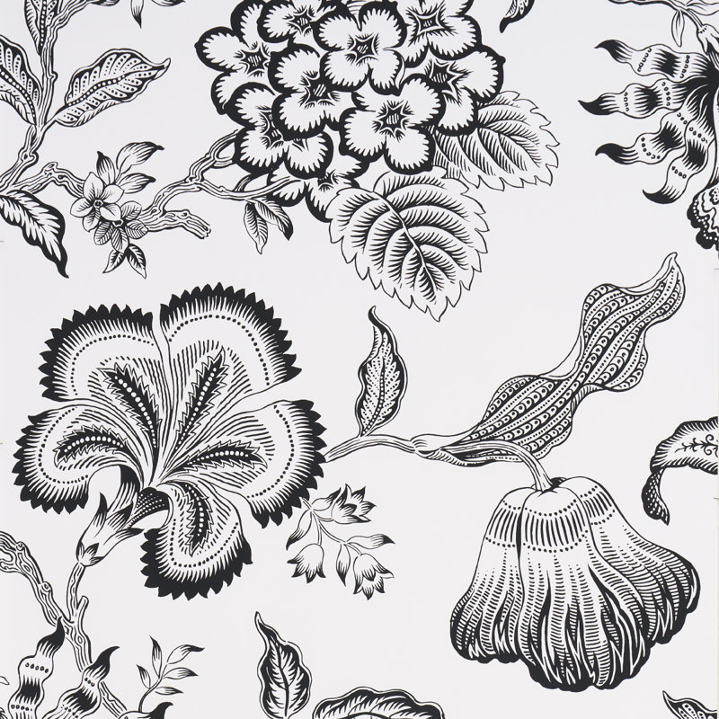 Rouleau de papier peint à motif de fleurs Celerie Kemble Hothouse, Noir / blanc