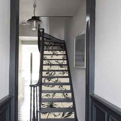 Sketch Peonies PVC Stair Riser Stickers