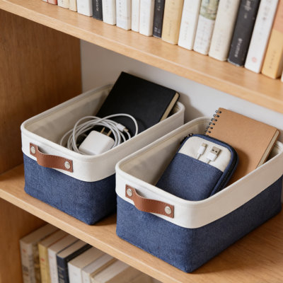 Paniers de rangement pour tablettes (paquet de 2) - Bacs de rangement pour garde-robe en tissu avec poignées en cuir PU, structure en métal pliable pour le linge, les jouets, les serviettes dans le salon, la chambre à coucher et la chambre de bébé