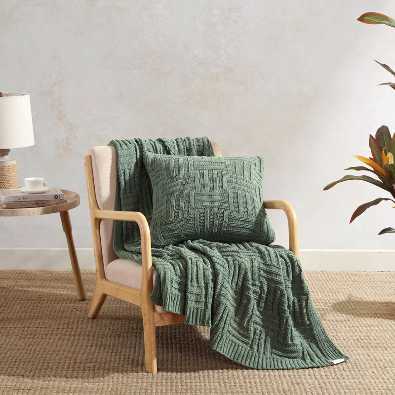 Knitted Throw Blanket, Green