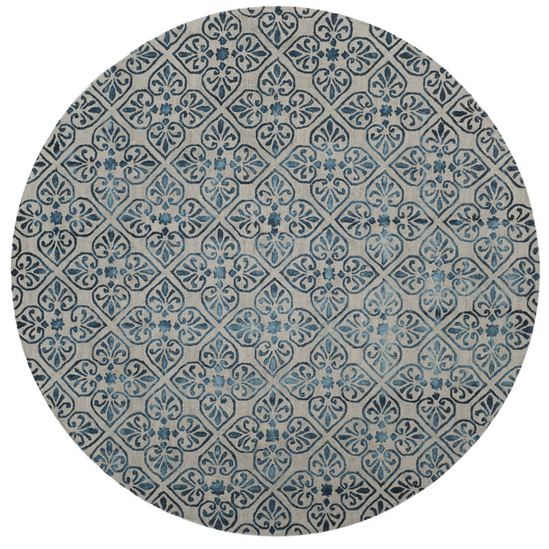 Oakton Hand Tufted Wool Floral Rug, Round 7'