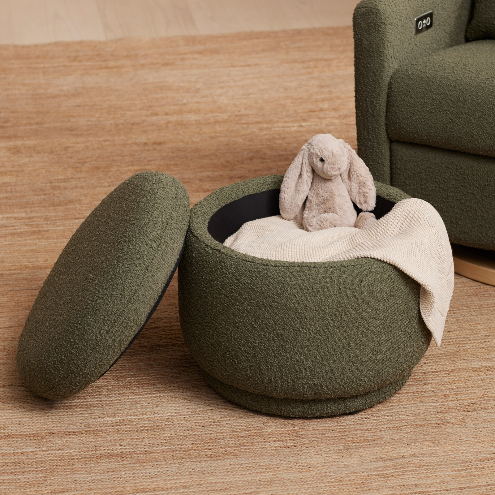 21" Storage Ottoman, Olive Boucle