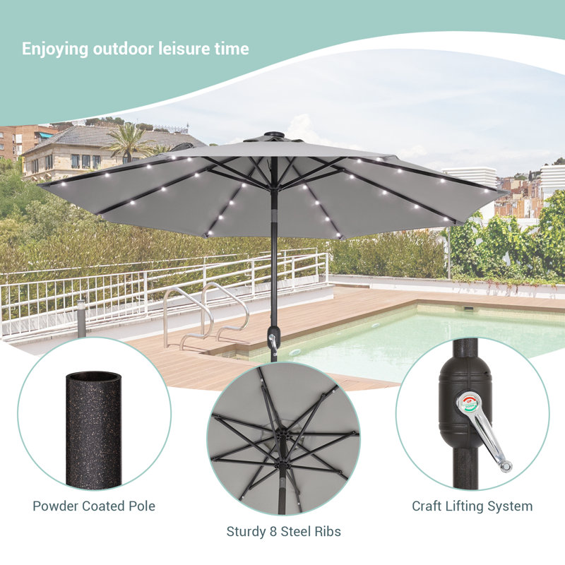 Parasol de terrasse solaire à DEL 9 pi Bevan, Gris