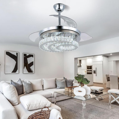 Ventilateur de plafond en cristal à DEL 42 "à intensité variable avec lumières et ventilateur de plafond rétractable en forme de lune pour chambre à coucher, salon et salle à manger