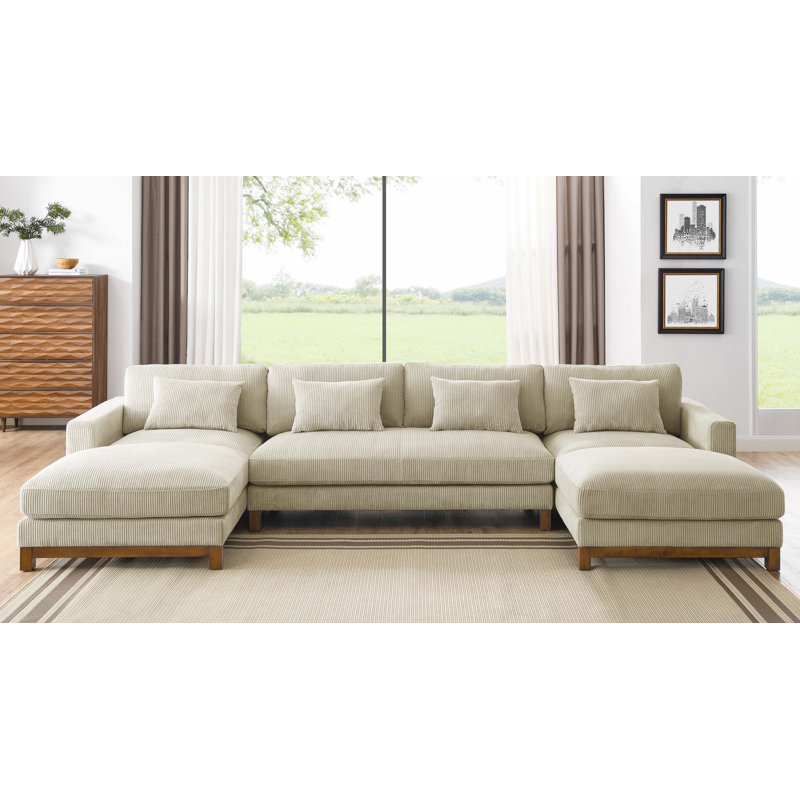 Canapé modulaire de 150 po Stever, Velours côtelé crème
