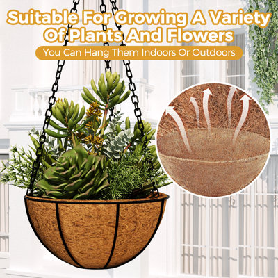 6-Piece Round Hanging Basket Liners – 30 cm Coconut Fiber (Coir) Basket Liners for Indoor/Outdoor Planters & Watering