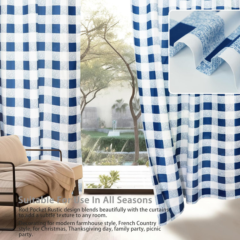 Paire de rideaux semi-transparents 2 panneaux Chionne, L 52 po x L 63 po, Bleu marine/blanc