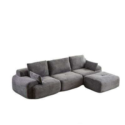Modern Memory Foam Compressed Sofa, Large Sectional Couches For Living Room, Pet-Friendly Cloud Modular Sectional, No Assembly Required, Grey Corduroy Fabric