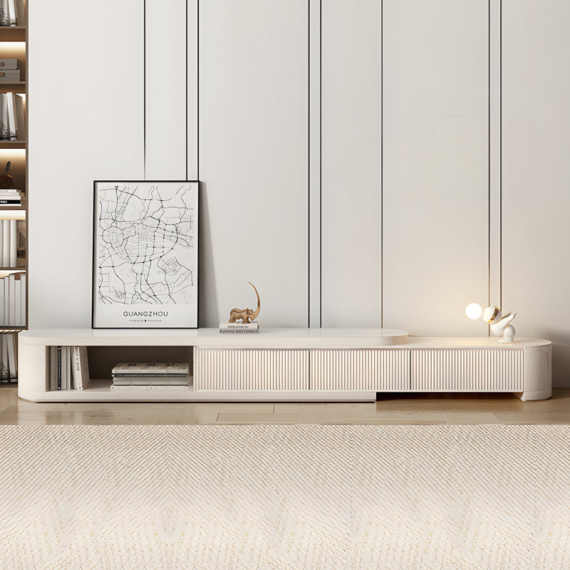 No Assembly Required Modern Adjustable 70.86'' to 122'' L TV Cabinet with Storage Cabinet Entertainment Center