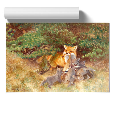 Fox And Cubs - No Frame Print