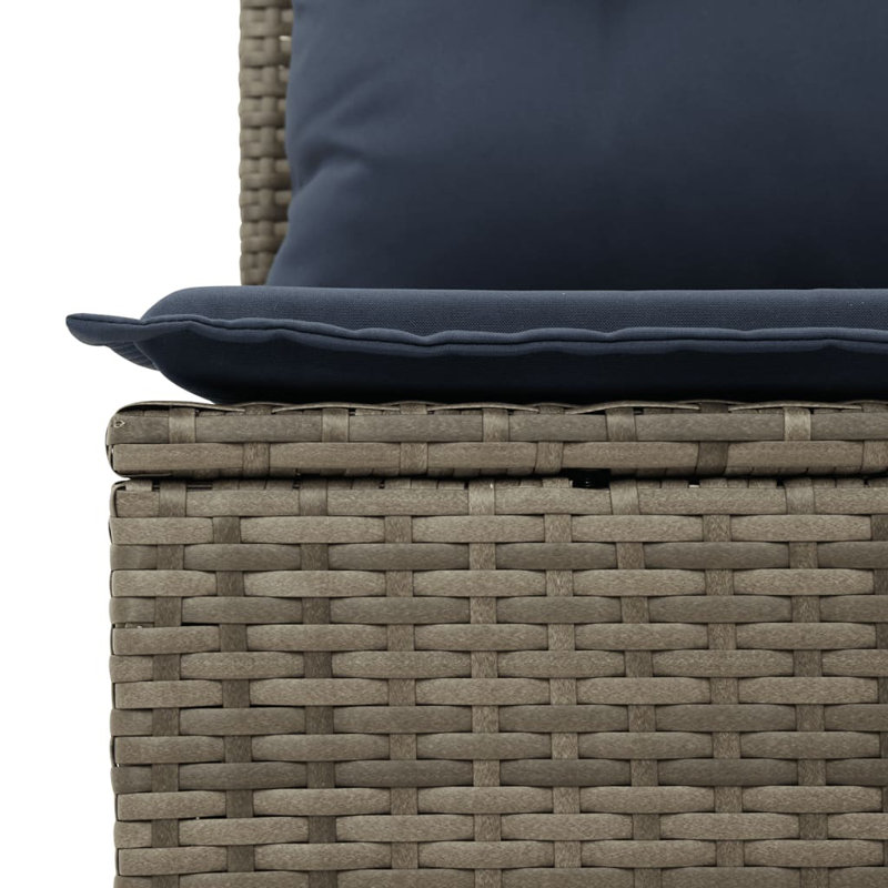 6 Piece Patio Sofa Set With Cushions Brown Poly Rattan, Navy Blue Cushion/Gray Frame