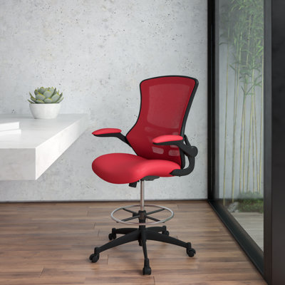 Mid-Back Mesh Ergonomic Drafting Chair with Adjustable Foot Ring and Flip-Up Arms