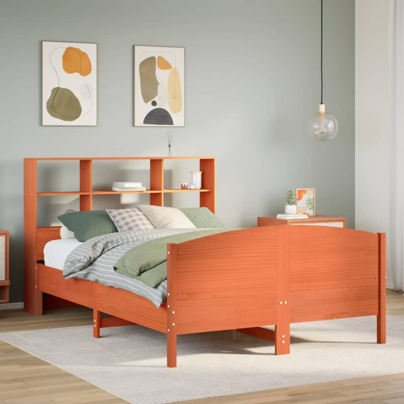 Plainville Solid Wood Bed, Wax Brown, 150cm x 200cm