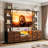 96" Large Wall Unit Entertainment Center with 14 Fabric Drawers, Large TV Stand with Bookshelves for Living Room, Farmhouse TV Console with LED Lights & Charging Station-646282080