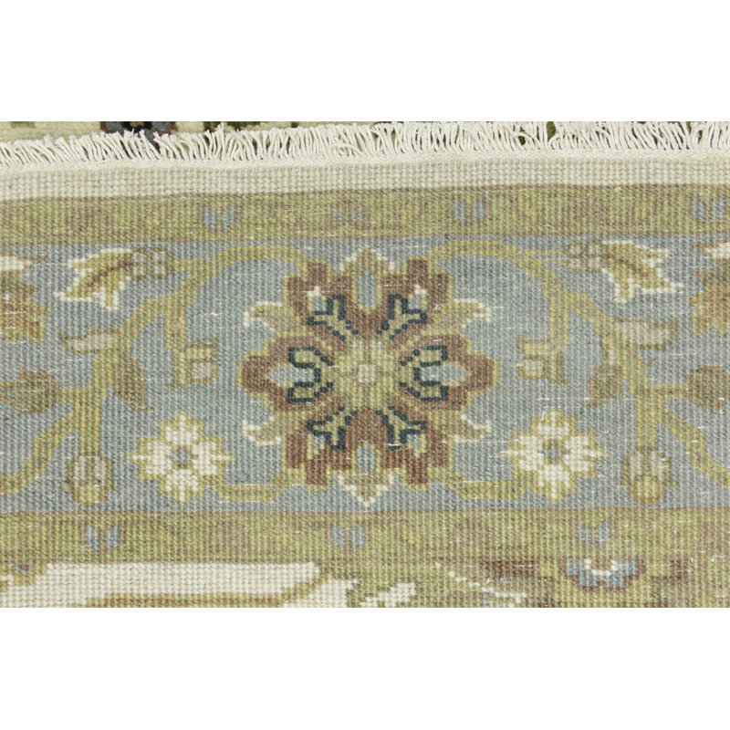 Tapis crème en laine noué à la main à motif floral 5 pi 1 po x 8 pi Floral