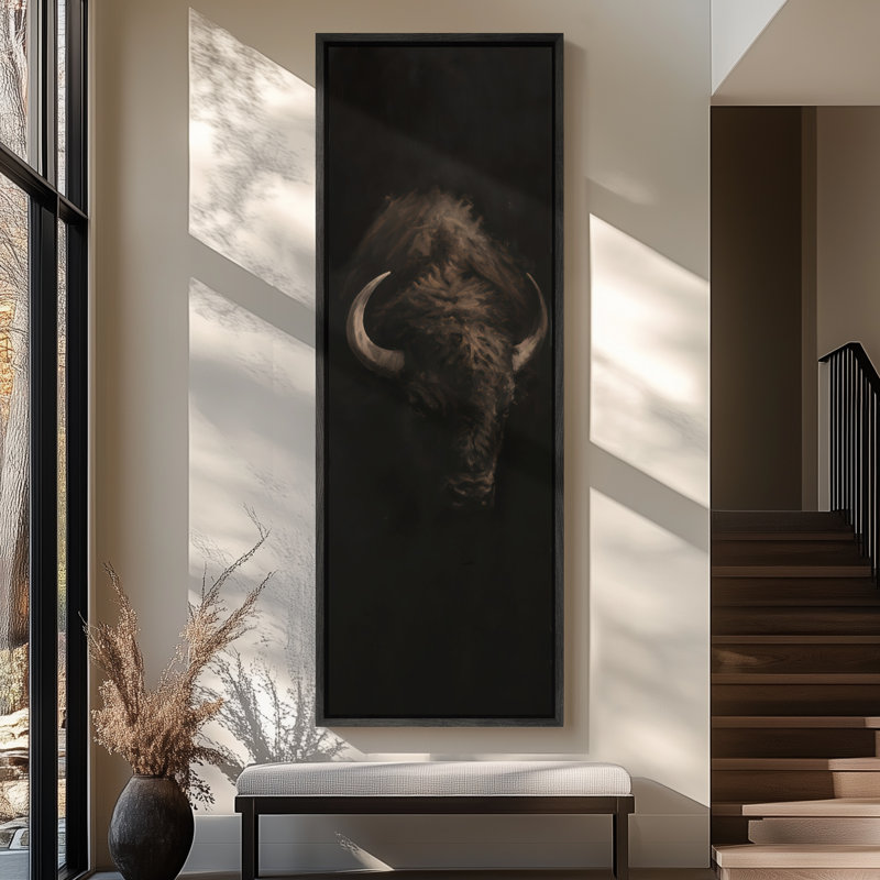 «Majestic American Bison Dark Rustic Wildlife Portrait», impression murale sur toile encadrée, H 60 po x l 20 po x P 1,5 po