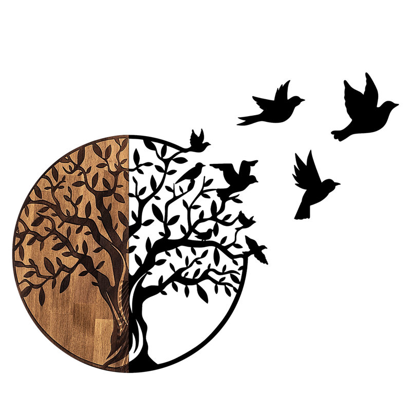 Elegant Decorative Wooden Wall Accessory, Black & Walnut, 36.2 x 1.2 x 28.0 inches | 50% Real Wood (Thickness: 1.2 inches) & 50% Metal (Thickness: 0.06 inches) | Unique Design for Home Décor, Perfect for Living Room & Office Wall Art