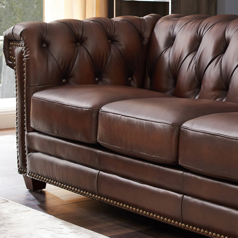 Anouchka 88" Genuine Leather Rolled Arm Sofa