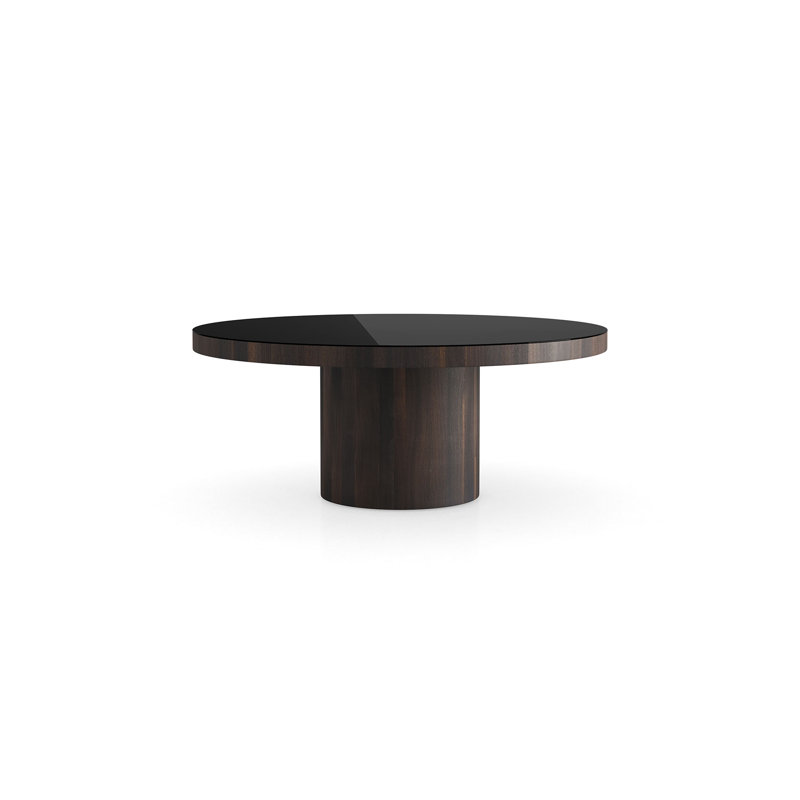 Rosalia Round Glass Top Dining Table, Smoked Oak