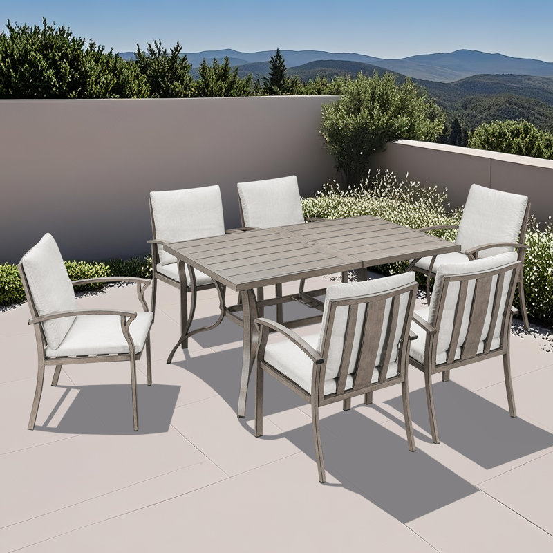 Ensemble repas d'extérieur 7 pièces, ensemble repas en aluminium avec trou pour parasol 2,2 po Seehill Seehill
