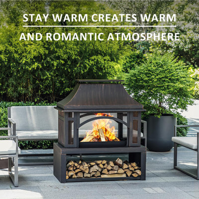 39" Fire Pits with Wood Storage for Outside