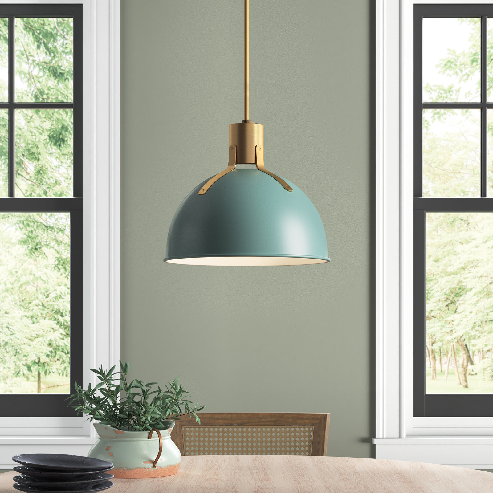 Clendon Dimmable Single Light Pendant, 12.25" H x 14" W x 14" D, Sage Green, Sage Green