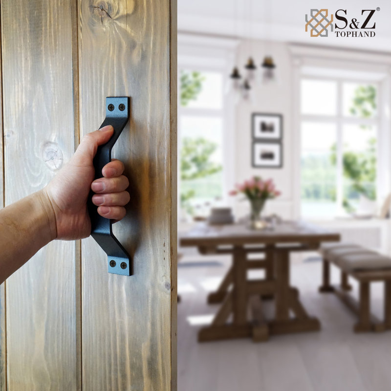 Black Powder Coated Carbon Steel Sliding Barn Door Handle Set