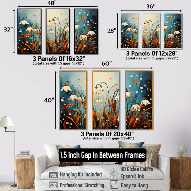 «Mountain Snowdrops Charm In Winter I», ensemble d'art mural sur toile, H 40 po x l 60 po x P 1 po, Cadre naturel flottant