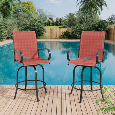 Ensemble de 2 chaises de patio pivotantes à hauteur de bar, tabourets hauts d'extérieur avec accoudoirs et filet respirant