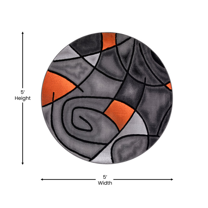 Tapis décoratif en oléfine à motif abstrait moderne Sioar, Rond 5 pi