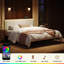 Upholstered Floating Bed Frame with Storage Headboard, Modern Metal Bed Frame with LED Light & Charging Station, No Spring Boxing Needed-1904645624-1904645631