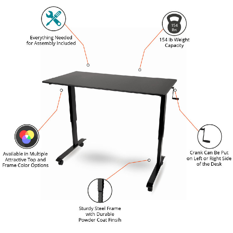 Fontclair Adjustable Metal Base Standing Desk, 32.5" H x 47.25" W x 29.5" D, Black/Black