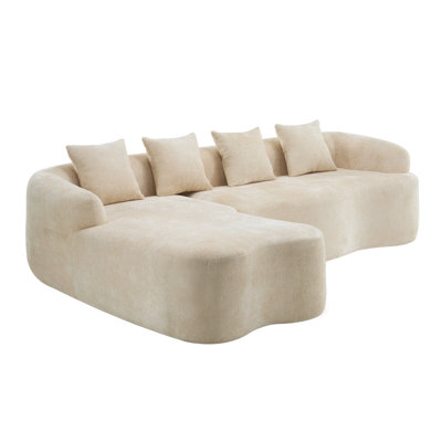 104.7" Modern Chenille Cloud L-Shaped Sectional, 2-Piece Curved Sofa Chaise With 4 Pillows by Latitude Run