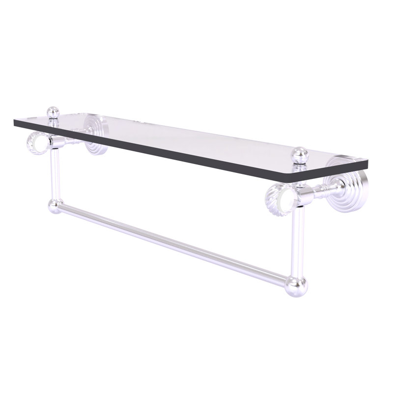 Jarrell Glass Bracket Shelf with Towel Bar, 5.12" H x 22" W x 6.4" D, Satin Chrome