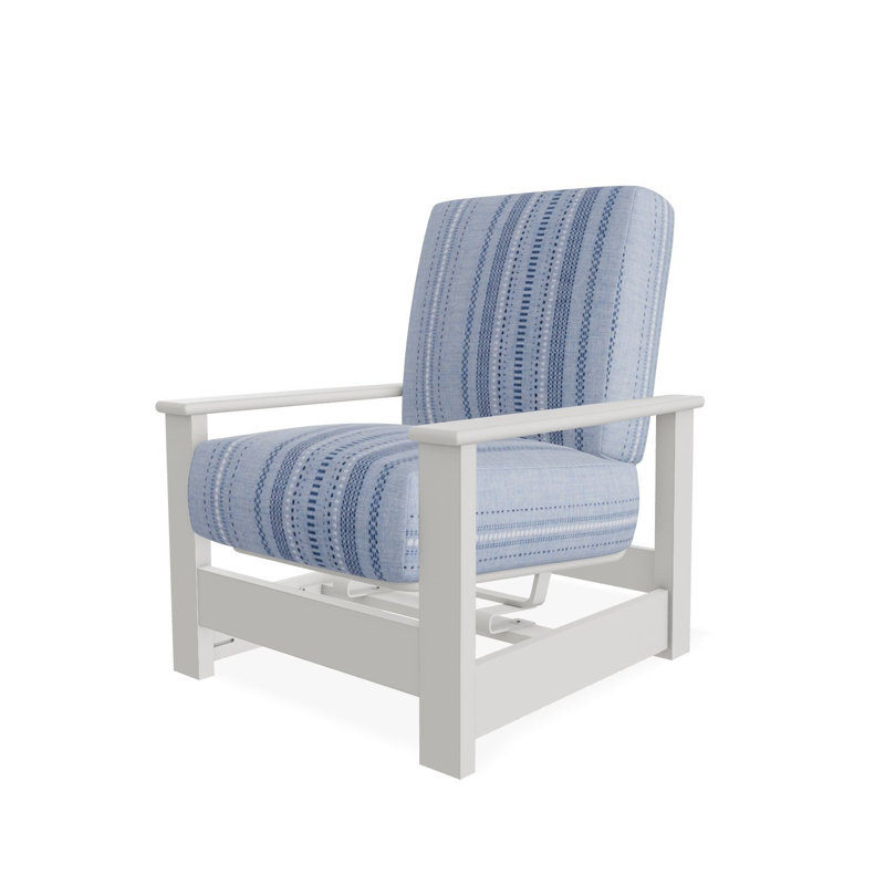 Leeward Marine Grade Polymer Deep Seating Cushion Arm Chair with Hidden Motion, Blue/White, Beige
