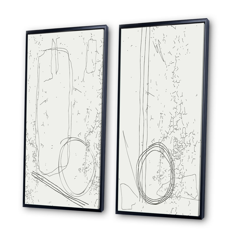 «Minimalistic Foliage with Organic Shapes V», ensemble de 2 peintures, H 32 po x l 32 po x P 1 po, Cadre noir