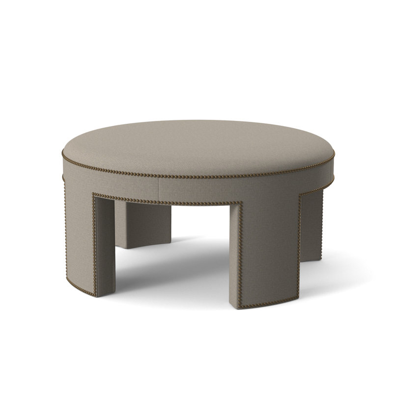 Durant Round Ottoman, Pearl Polyester 71608L17, 18.75"H x 33.5"W x 33.5"D