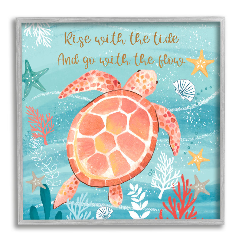 Gray Framed Sea Turtle Canvas Print with Uplifting Message