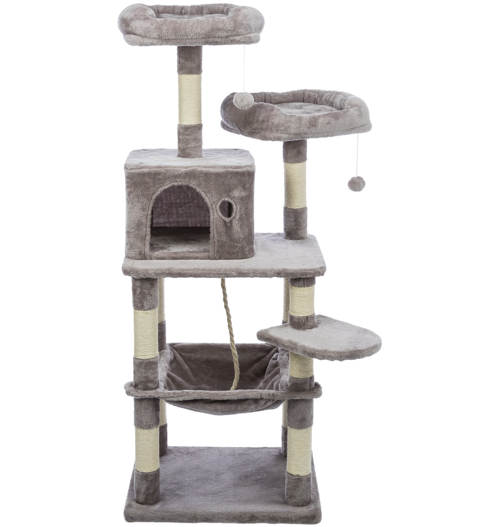 TRIXIE Eduardo 56.3" Cat Tree 4-Level Sisal Scratching Posts Plush Condo Hammock & Platforms Play Rope Dangling Cat Toy TRIXIE