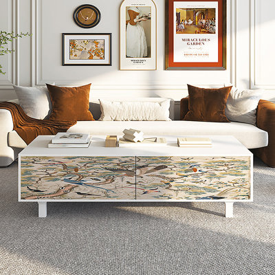 Table basse française avec rangement peint rétro