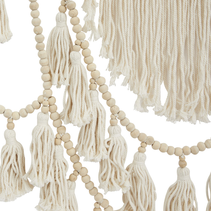 Suspension murale en tissu / bois avec tige, Blanc