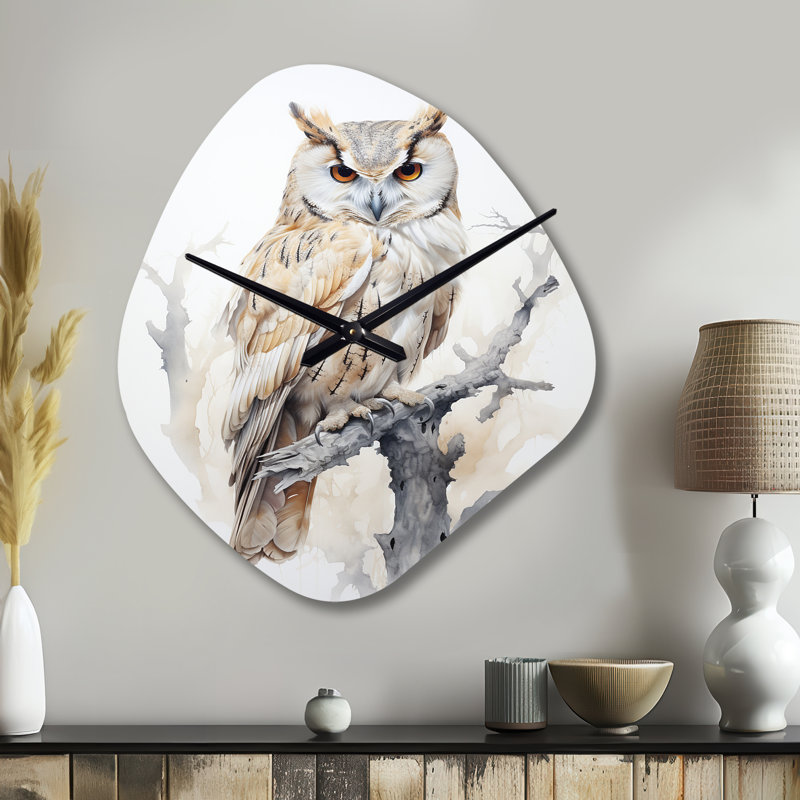 Horloge murale asymétrique «Wise And Watchful Majestic Owl - Owl», horloge murale moderne de forme unique, Petit